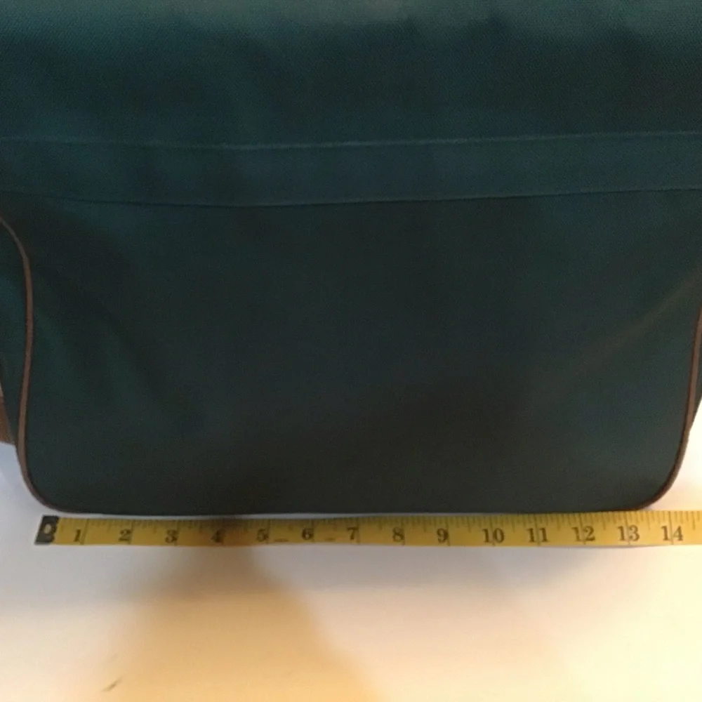 Polo Ralph Lauren Vintage Messenger Bag Hunter Green Brown Leather Trim